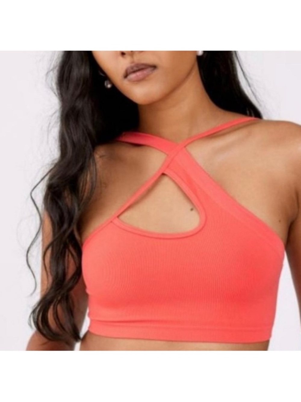 Urban Outfitters asymmetrical coral ribbed crop top